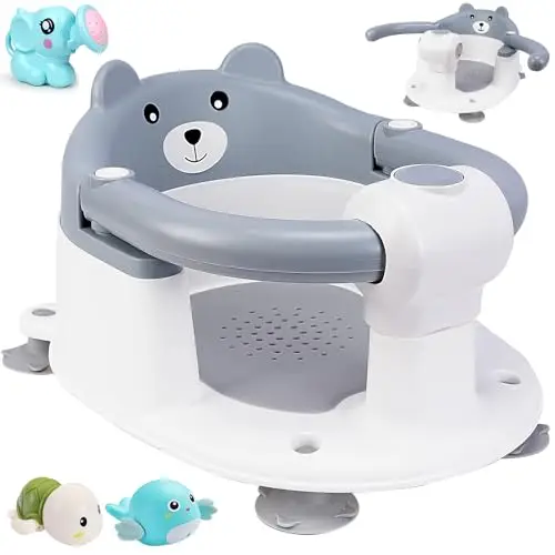 Badewannensitz Baby ab 6 Monate,Baby Badewannensitz,Bär Rutschfester Badesitz Baby,Sicherer Tragbarer Badstuhl für Dusche Oder Badewann,für Kleinkinder und Neugeborene (Grau)