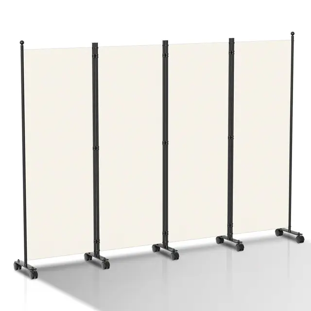 Raumteiler Klappbar Freistehend Trennwand, Paravent auf Rollen, Umkleide Sichtschutz - 4 Teilig, 228x181 cm, für Büros, Balkon - Beige