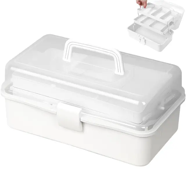 Kongming Bastelkoffer 3-Regal Organizer-Box mit Deckel Weiß