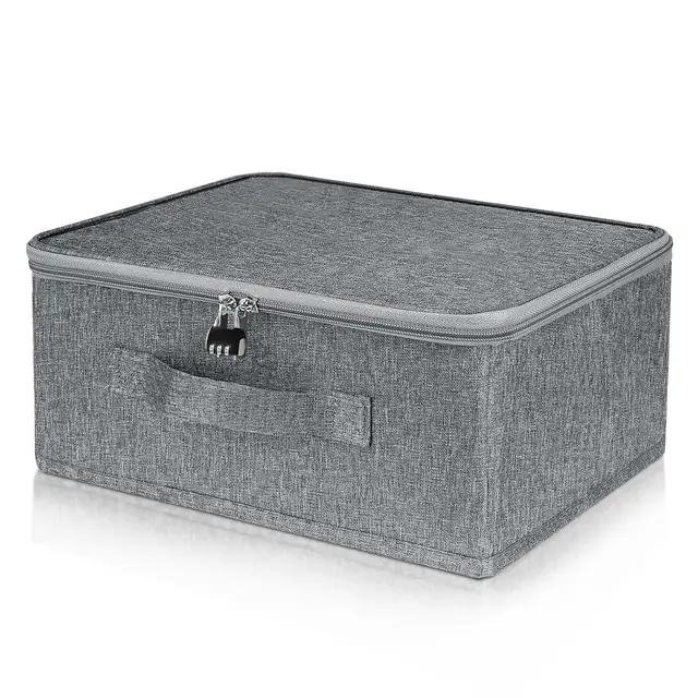 Aufbewahrungsbox mit Zahlenschloss, Abschließbare Box, Aufbewahrungskorb Grau, Faltbare Boxen Aufbewahrung mit Deckel für Bettwäsche,Kleidung,Spielsachen,Medikamenten (M 38 * 25.5 * 16cm)