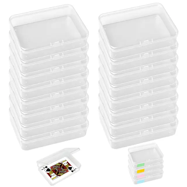 16 Stück Spielkarten Box Transparent,Plastikbox Mit Deckel Klein Transparentem Leere Kartenbox Mit 2 Stück Farbigen Etiketten,Kunststoffbox mit Deckel für Zum Aufbewahren und Verstauen von Karten