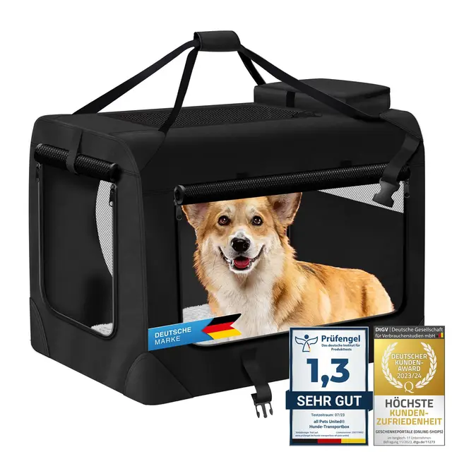 Hunde-Transportbox Tier Hundebox Transporttasche faltbar Hundetasche Haustier-Transport Atmungsaktiv & Wasserabweisend für Hunde & Katzen (M - 62x42x42 cm)