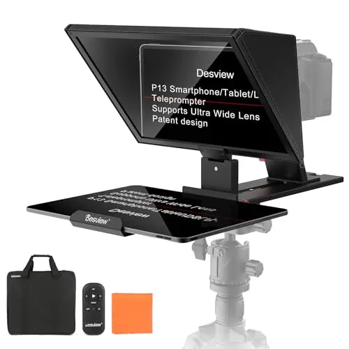Desview P13 Aluminiumlegierung Teleprompter 13" für DSLR Kamera, Tragbar Prompter mit Fernbedienung & App Kompatibel mit iPad Tablet iOS Android für Online-Unterricht Livestreams Vlogging