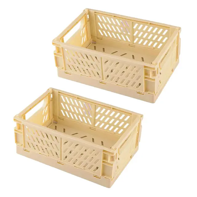 2 Stück Aufbewahrungskorb Kleine Klappboxen Beige Faltbar Stabil Aufbewahrungskiste Kunststoff Klappkorb für Küche/Kinderzimmer/Büro(Beige Gelb)