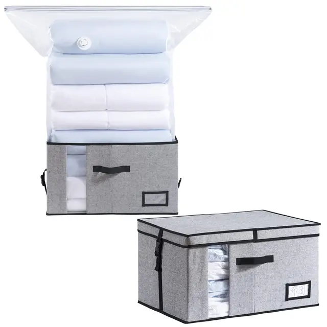TAILI Vakuum Aufbewahrungsbeutel (1 Box + 1 Vakuumbeutel) 2 in 1 Design 53x38x30 cm Vakuumbeutel für Kleidung, Bettdecken, Bettwäsche Faltbar Unterbett Aufbewahrungsbox Platz Sparen, 1 Set