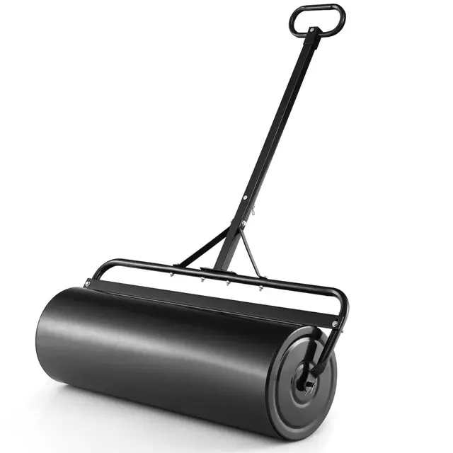 GOPLUS Rasenwalze 63L, 90cm Gartenwalze mit Schmutzabweiser, Handwalze befüllbar mit Wasser & Sand, Graswalze Rasenroller Ackerwalze für Garten & Park (Schwarz)