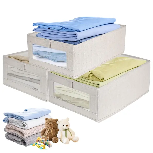 3 Stück Aufbewahrungsbox,40cm x 27cm x 17cm Aufbewahrungsboxen für den Kleiderschrank,faltbarer Stoff Aufbewahrungswürfel mit transparentem Fenster für Kleiderschrank,Kleidung,Bücher,Kosmetik