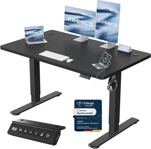 JUMMICO Höhenverstellbarer Schreibtisch 120x60 cm mit USB