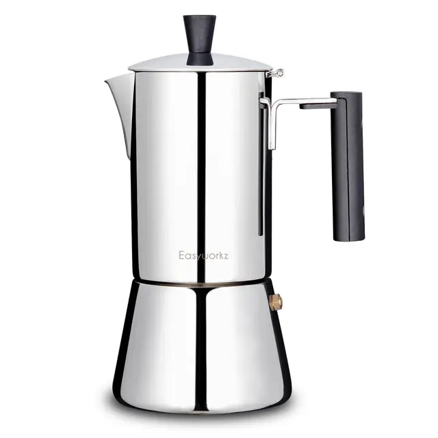 Easyworkz | Pedro Espressokocher aus Edelstahl | Espressotopf für Induktions-Gas und alle Herde | Mokkakanne für 6 Tassen 300ml | Silber