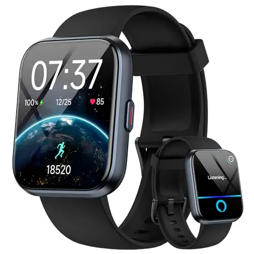 Smartwatch Herren Damen, 1.85" Smart Watch mit Telefonfunktion/Whatsapp, Fitnessuhr Herren mit Herzfrequenz/Schlafmonitor, 10 Tage Akku, 3ATM Wasserdicht Pulsuhr Damen für Samsung/iOS/Android, Alexa