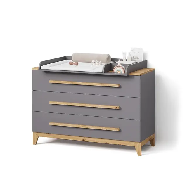 Livinity Mailo Wickelkommode XL 3 Schubladen Grau/Artisan Oak