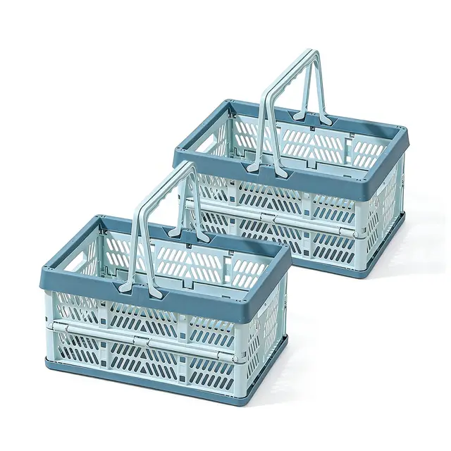 Klappkorb Faltbar, 2er Set Klappbox Klein mit Henkel 10 L Blau, Multifunktionaler Aufbewahrungskorb als Picknickkorb Obstkorb Gemüsekorb für Haushalt