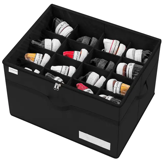 Schuhorganizer für Closet, Passt 16 Paare, große Schuhschrank, Schuhbox mit Durchsichtigem Deckel, Starke Aufbewahrungskiste für Schuhaufbewahrung, Platzsparender Shoe Rack mit Griffen, Schwarz