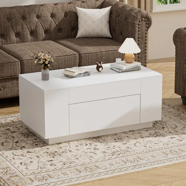 BonVache Couchtisch, Beistelltisch Couch, Wohnzimmertisch Holz mit Stauraum, Kaffeetisch mit Versteckter Schubladen, Coffee Table, Sofatisch Tisch für Wohnzimmer, 90 * 50 * 42cm, Weiß