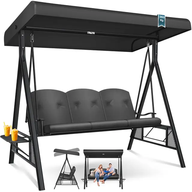 KESSER Hollywoodschaukel 3-Sitzer mit Sonnendach und Polsterauflage