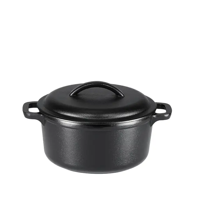 Amazon Basics Rund Schmortopf aus bereits eingebranntem Gusseisen, zwei Griffe, 1.9 l, Schwarz