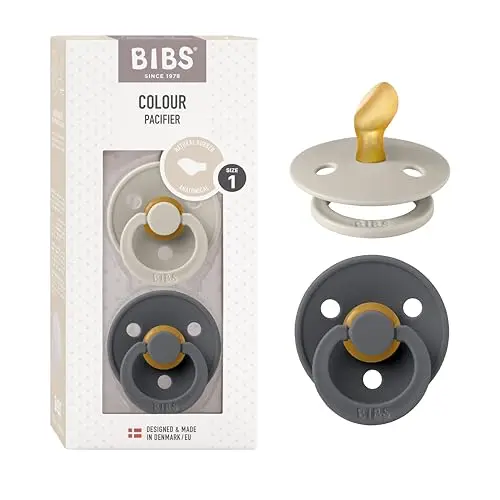 BIBS Colour Schnuller 2er-Pack, BPA-frei Schnuller, Kiefergerechte Form. Naturkautschuk/Latex, Hergestellt in Dänemark. 0-6 Monate (2er Pack), Sand/Iron