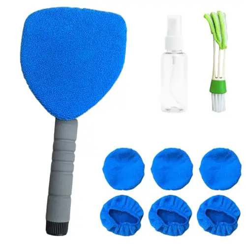Windschutzscheiben Reiniger mit 6 Mikrofaserpads, Sprühflasche, Klimabürste, 180° schwenkbar & einziehbar, Teleskopgriff, Innenreiniger, Fensterwischer-Set