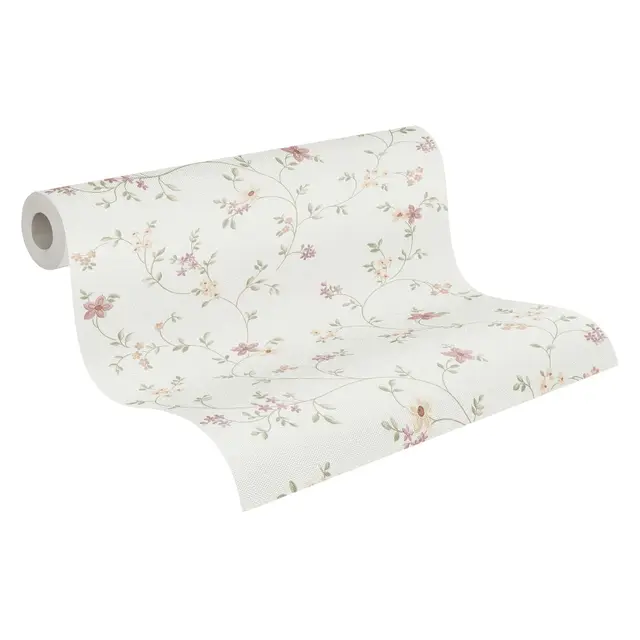 A.S. Création Maison Charme Vliestapete mit floralem Muster Blümchen 0,53 x 10,05 m – Creme, Grün, Bunt – Blumentapete Made in Germany – 937701