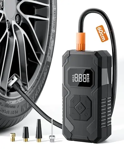 Elektrische Luftpumpe 150PSI Tire Inflator Portable, Akku Kompressor mit Manometer, Fahrradpumpe Elektrisch wiederaufladbar Reifenfüller für Auto, Fahrrad, Motorrad, Bälle, Schwarz