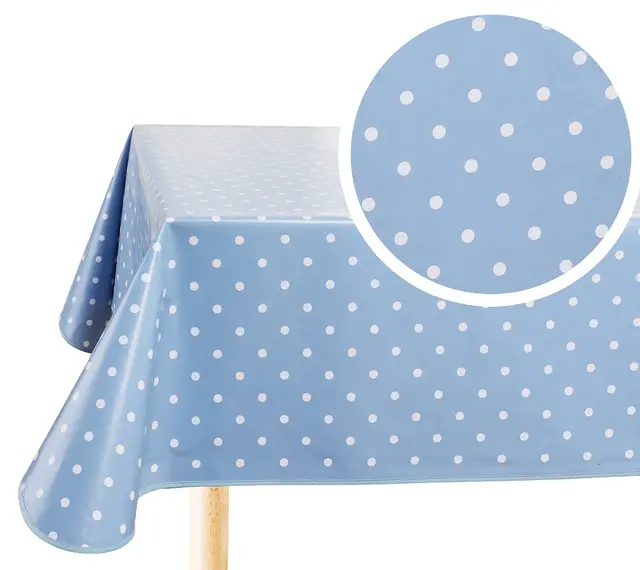 Home Direct Wachstuch Tischdecke Wachstuchtischdecke Abwaschbar Eckig 140 x 180 cm Kleine Tupfen Blau Grau
