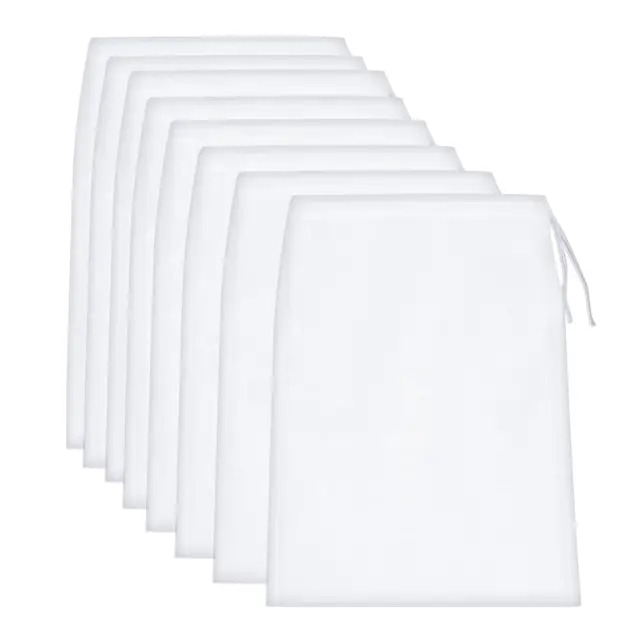 8er Pack Nussmilchbeutel 30x20cm, 100 Mesh Passiertuch Wiederverwendbar, Feinmaschiges Käsetuch aus Nylon, Abseihtuch Waschbar mit Kordelzug für Nussmilch, Saft, Joghurt und Kalten Kaffee Brühen