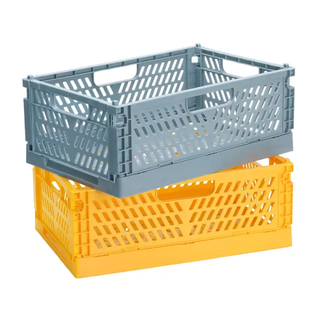 2 Stück Klappkisten, Plastik Klappboxen Faltbar Stabil, Faltbare Aufbewahrungskorb, Kunststoff Klappkorb Faltbare Box für Bad Schrank Küche Organizer(30,5x20x11,5 cm, Gelb/Blau)