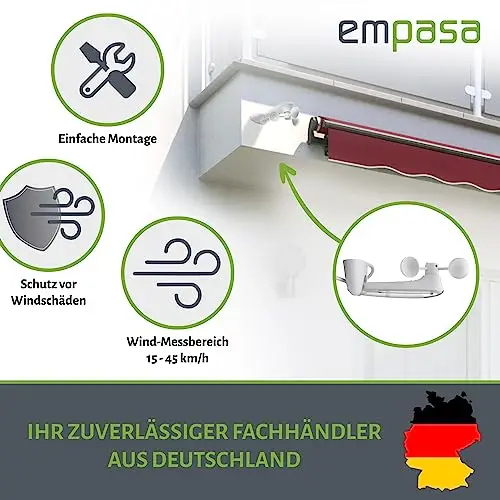 empasa Funk Wind Sonnen Sensor, Markisenwächter, Windwächter für unsere elektrischen Gelenkarmmarkisen Kassettenmarkisen und Vollkassettenmarkisen