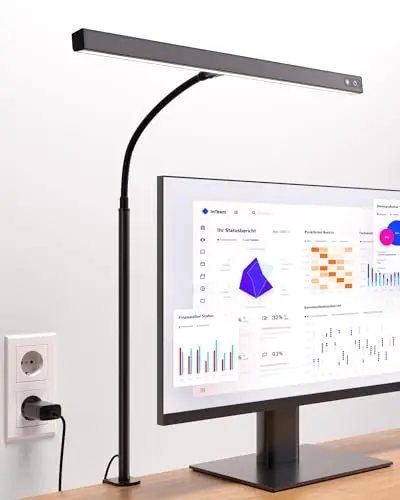 Schreibtischlampe LED Dimmbar, Schreibtischlampe Klemmbar mit 45° Streuwinkel, Augenschutz Schwanenhals Büro Tischlampe, Tageslichtlampe Schreibtisch für Homeoffic, Büro (Schwarz)