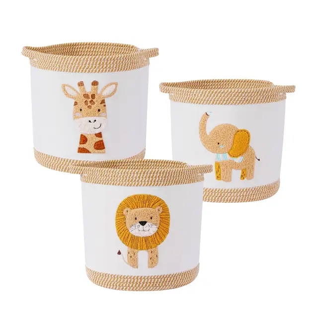 Aufbewahrungskorb-Set 3-teilige gewebte Babyspielzeugkörbe, Wäschekörbe, faltbarer Kinderzimmer-Organizer für Spielzeug, Kleidung, Kuscheltiere, geräumige robuste Körbe