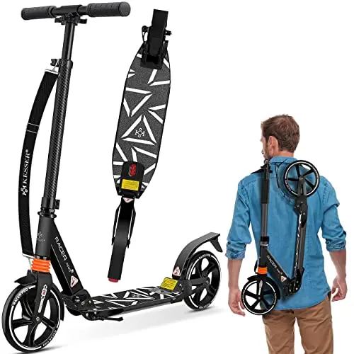 KESSER® Cityroller Scooter 205mm Räder PU Big Wheel - Pro-S Tretroller mit Doppel Federung, bis 100kg City-Roller klappbar und Höhenverstellbar Inkl. Gurt, Roller Kickscooter für Erwachsene und Kinder