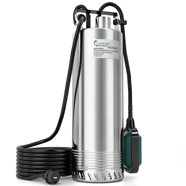 LANCHEZ 1500 W Tauchpumpe mit schwimmer, Tauchdruckpumpe mit 6800 l/h Fördermenge, Förderhöhe max. 60 m, Eintauchtiefe max. 16 m, Wasserpumpe für Keller, Landwirtschaft, Gartenbau