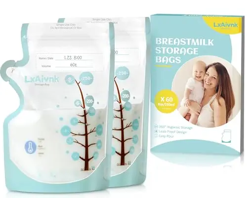 Muttermilch-Aufbewahrungstasche, 237 ml, 60 Stück, Muttermilch-Aufbewahrungsbeutel, kein Auslaufen, Milch, starkes dünnes Design, Muttermilchbeutel für Stillutensilien