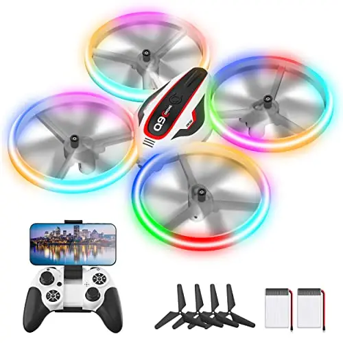 Drohne mit Kamera für Kinder, Mini Drone mit Bunte LED Lichter, RC Quadrocopter mit Kopflos Modus, Flugbahn, Spielzeug Geschenke für Jungen Mädchen Anfänger
