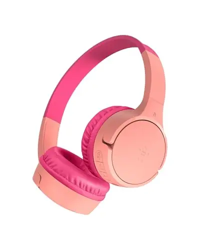 Belkin SoundForm Mini kabelloser Kinderkopfhörer mit integriertem Mikrofon und lustigen Aufklebern, 30 Std. Wiedergabe – Over-Ear-Kopfhörer für Unterricht, Ferien, iPhone, iPad, Galaxy – Rosa