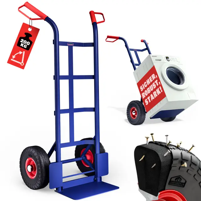 GARDEBRUK® Sackkarre PU Vollgummireifen klappbar 200kg Stahl Schutzblech Schwerlast Garten Umzug Transportkarre Transportwagen Transportroller