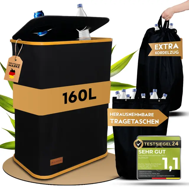 Pfandflaschen Sammelbehälter 2 Fächer XXL 160L - Leergut Sammelbehälter - Pfandbehälter - Flaschen Organizer - Recycling Behälter
