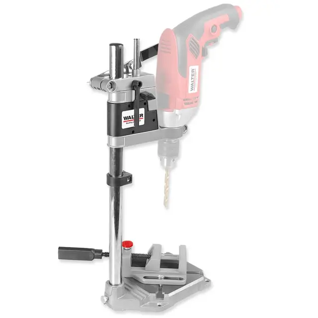 WALTER Bohrmaschinenständer mit Schraubstock, Bohrständer, Ständer für Bohrmaschine, aus Bohrmaschine wird Tischbohrmaschine, verstellbar, stabil, passend für viele Modelle, Kabelgebunden