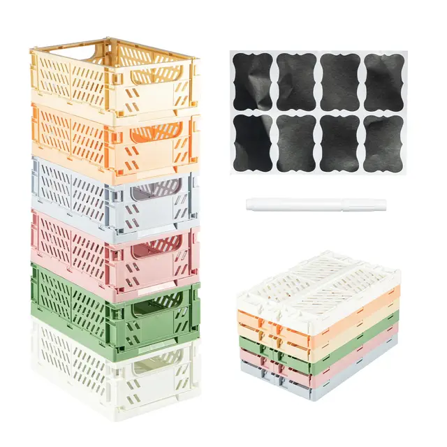 Faltbox Set Aufbewahrungsboxen aus stabilem Kunststoff, Klappbare Organisationskörbe mit Griffen, Stapelbare Aufbewahrungskörbe für Küche, Bad, Büro (6 Stück)