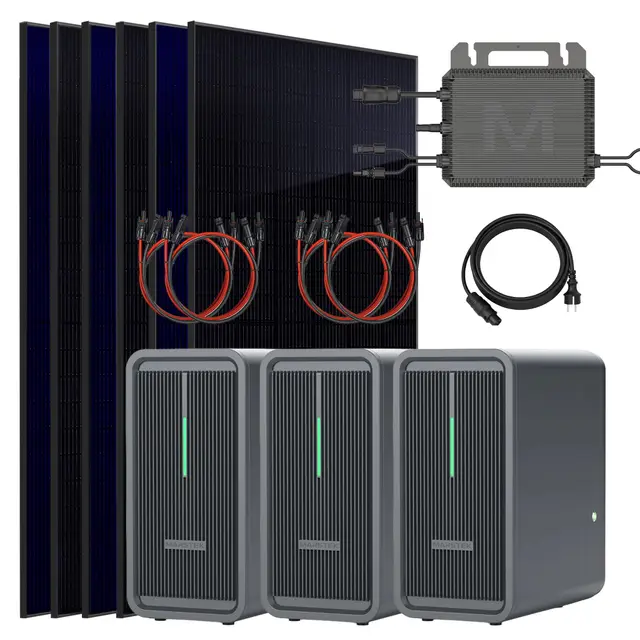 SUNNIVA® 2760W Balkonkraftwerk mit 6,72 kWh Speicher Marstek 3x B2500-D, BIFAZIAL FULLBLACK komplett Steckdose, PV Solaranlage Komplettset mit Solarspeicher, 6x 460W N-Type Glas-Glas Bifacial Module