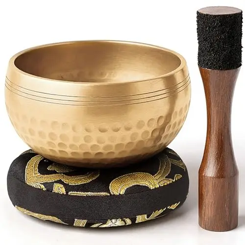 Silent Mind Klangschale Ø9 cm Bronze – Handgefertigtes Komplett-Set mit Kissen und Klöppel, für Anfänger geeignet, klarer stabiler Klang, ideal für Meditation und Achtsamkeit