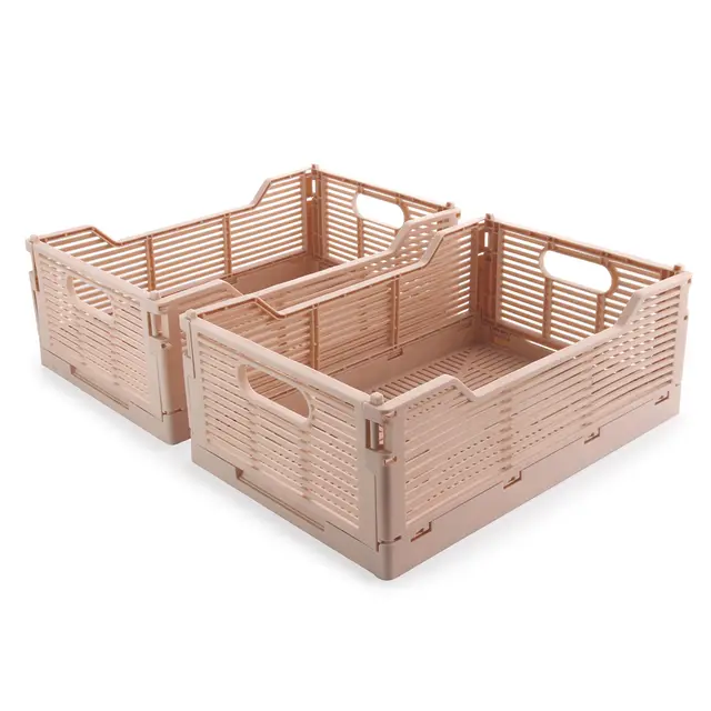 2 Stück Klappbox, Kunststoff Klappkiste Aufbewahrungskorb, Stapelbar Faltbarer Aufbewahrungsbox Kisten Aufbewahrung für Haus Klassenzimmer Büro Küche Schlafzimmer (30.5x20.5x12.5cm, Rosa)
