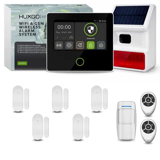 HXA502 Kabellose Alarmsystem WiFi + GSM 4G mit aussen Solar Sirene | Alarmanlage Haus mit 1x PIR-Bewegungsmelder, 5X Fensteralarm/Türsensoren | Mit Tuya Smartlife | Smart Home Security