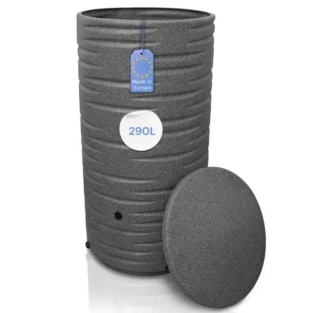 YourCasa Regentonne 290 Liter [Premium] mit Metallgewinde und Deckel - Regenfass Frostsicher aus Kunststoff - Regenwassertonne - Regenwassertank Garten