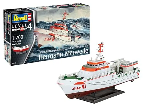 Revell Modellbau, Hermann Marwede, Bausatz, Maßstab 1:200, 78 Teile, Bastelset ab 12 Jahren, Detailgetreues Modell, Seenotrettungsschiff, Authentische Nachbildung