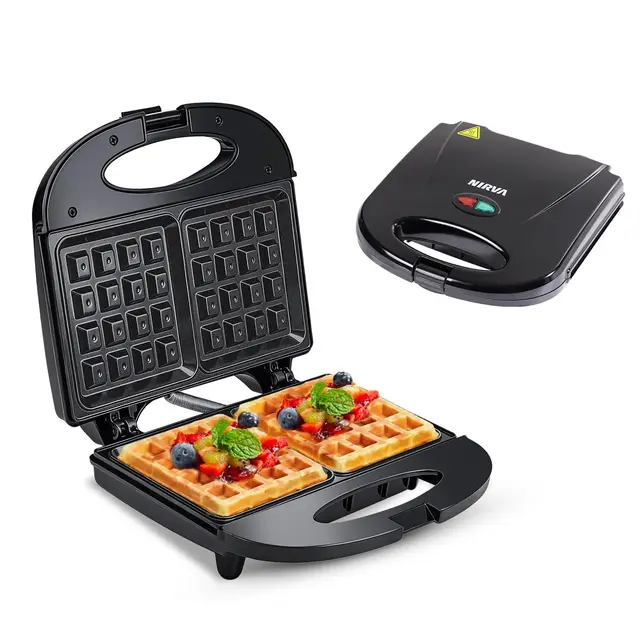 Nirva Waffeleisen Doppel – 750W Mini Waffelmaschine für Belgische Waffeln, Antihaftbeschichtung, Einfach zu Reinigen, Ideal für Kindergeburtstage, Frühstück und Snack, Anti-Überlauf