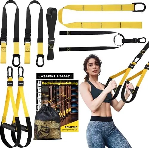 Schlingentrainer für Zuhause, Sling Trainer Set für Ganzkörpertraining mit Türanker, Verstellbaren Trainingsgurten, Griffen und Tragetasche – Home Gym Fitnessgerät