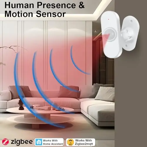 Haozee Human Presence Sensor, mit Temperatur und Luftfeuchtigkeit Lichtsensor, 24G Radar MMWave, Zigbee Hub erforderlich, Batteriebetrieben, Unterstützung Home Assistent Zigbee2mqtt