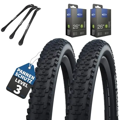 2er Set Schwalbe Fahrradreifen Smart Sam K-Guard HS624, 26 Zoll x 2.10 Zoll (54-559), auswählbar mit Schläuchen AV/DV/SV/Ohne + 3 MSZweirad Reifenheber