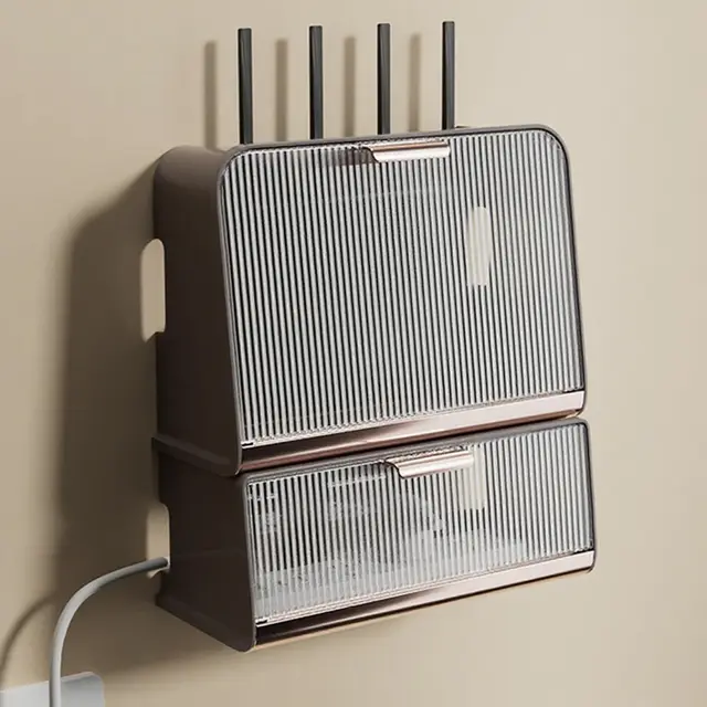 WiFi-Box-Versteck, Wandmontierte Router-Aufbewahrungsbox, Medien-Aufbewahrungsschrank, Kabelmanagement-Versteck-Organizer, Stabiles Dekor Mit Großer Kapazität(Brown,33.5cm/13.2in)